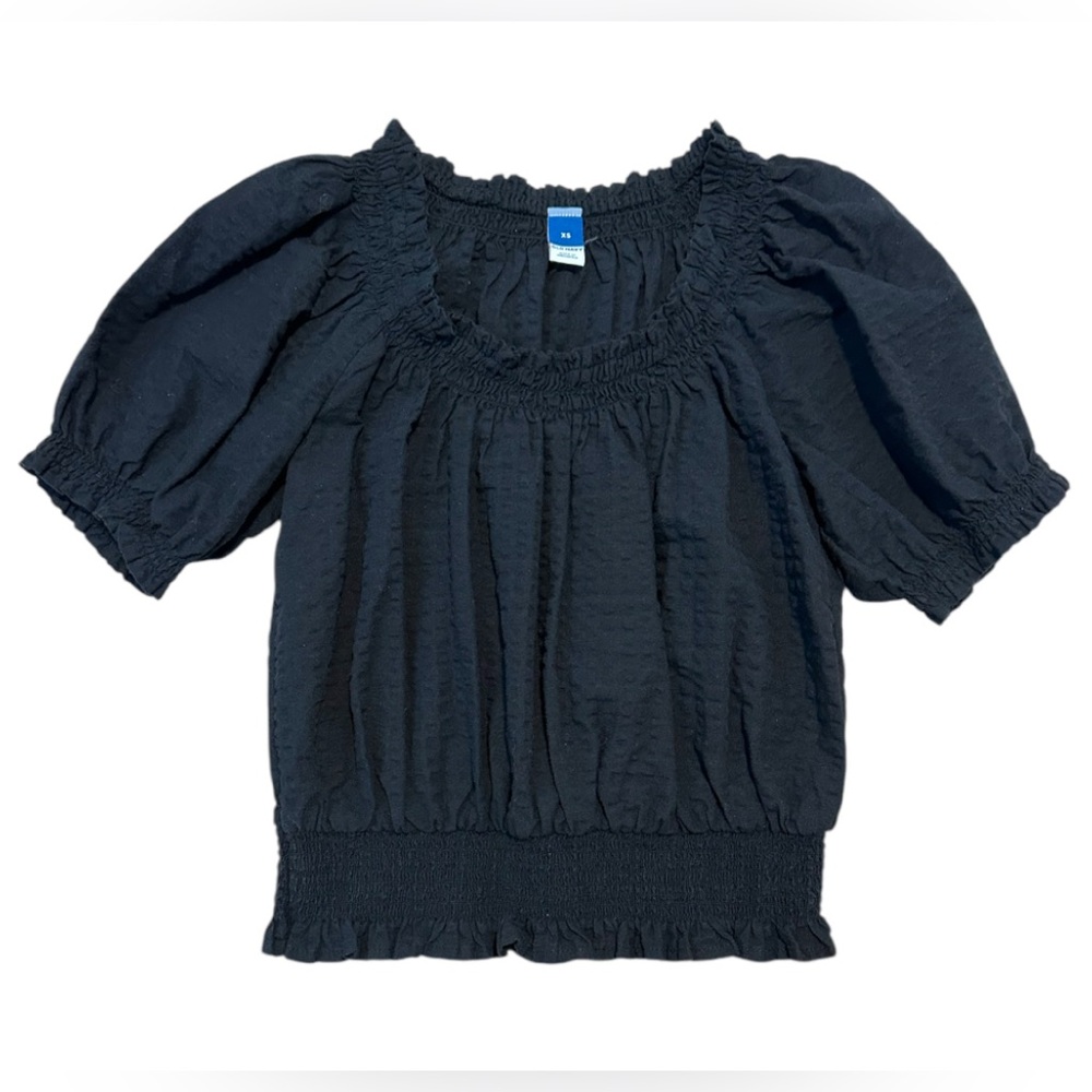 Old Navy | Women’s Smocked Seersucker Puff-Sleeve Black Top | Size XS | NWOT NEW